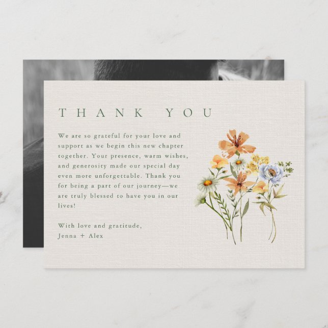 Tarjeta De Agradecimiento Foto de Boda Jardín Botánico de Wildflowers (Anverso / Reverso)