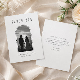 Tarjeta De Agradecimiento Foto de boda minimalista en blanco y negro con arc