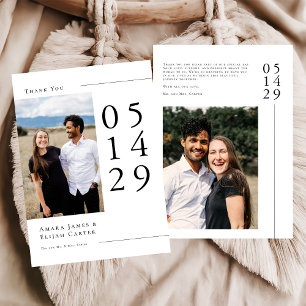 Tarjeta De Agradecimiento Foto de boda minimalista en blanco y negro moderna