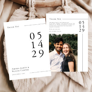 Tarjeta De Agradecimiento Foto de boda minimalista en blanco y negro moderna