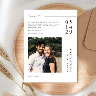 Tarjeta De Agradecimiento Foto de boda minimalista en blanco y negro moderna
