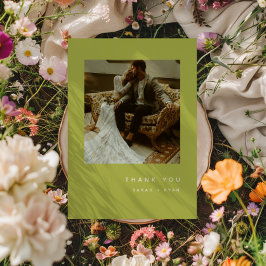 Tarjeta De Agradecimiento Foto de boda minimalista lima verde