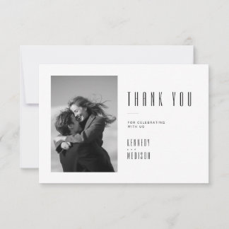 Tarjeta De Agradecimiento Foto de boda minimalista moderna en blanco y negro