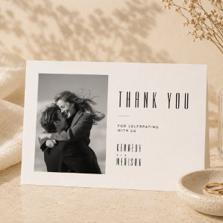 Tarjeta De Agradecimiento Foto de boda minimalista moderna en blanco y negro