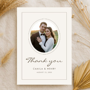 Tarjeta De Agradecimiento Foto de boda minimalista moderna marfil