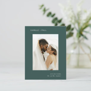 Tarjeta De Agradecimiento Foto de boda minimalista verde bosque con estilo