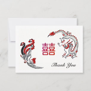 Tarjeta De Agradecimiento Foto de boda moderna Dragón-Fénix Doble-Xi