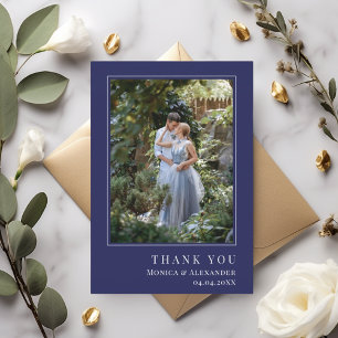 Tarjeta De Agradecimiento Foto de boda moderna simple azul marino