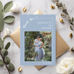 Tarjeta De Agradecimiento Foto de boda moderna simple azul polvoriento