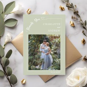 Tarjeta De Agradecimiento Foto de boda moderna simple verde salvia