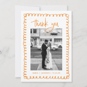 Tarjeta De Agradecimiento Foto de boda naranja francesa dibujada a mano