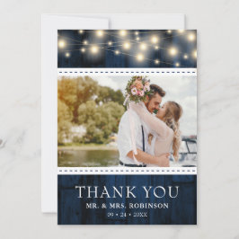 Tarjeta De Agradecimiento Foto de Boda Navy Rustic Wood