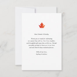 Tarjeta De Agradecimiento Foto de boda otoñal de hoja de arce minimalista ch