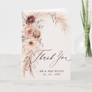 Tarjeta De Agradecimiento Foto de Boda Otoñal Floral de Pampas Borgoña