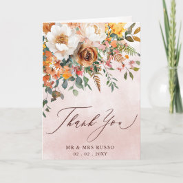 Tarjeta De Agradecimiento Foto de Boda Otoñal Floral Naranja Rústica