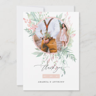 Tarjeta De Agradecimiento Foto de boda Pastel Rosa y Verde