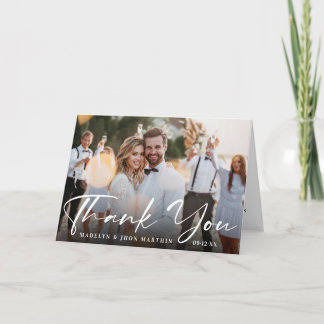 Tarjeta De Agradecimiento Foto de boda personalizada con caligrafía elegante