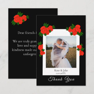 Tarjeta De Agradecimiento Foto de boda personalizada con rosas rojas negras
