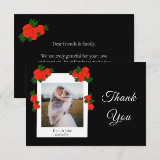 Tarjeta De Agradecimiento Foto de boda personalizada con rosas rojas negras