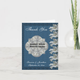 Tarjeta De Agradecimiento Foto de Boda personalizada Hibiscus Flower Blue