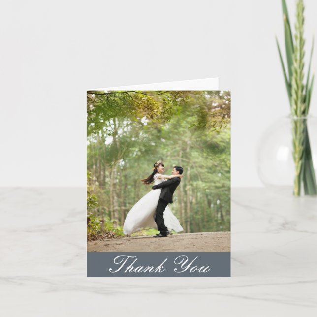 Tarjeta De Agradecimiento Foto de boda personalizada vertical Gracias (Anverso)