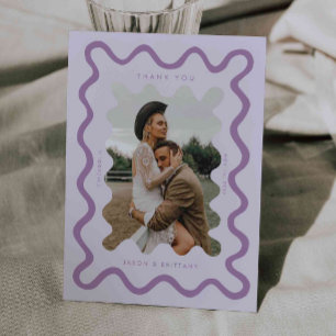 Tarjeta De Agradecimiento Foto de Boda púrpura de la línea dibujada a mano