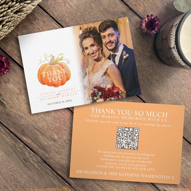 Tarjeta De Agradecimiento Foto de boda QR Código de caída de calabaza (Subido por el creador)