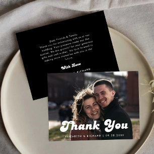 Tarjeta De Agradecimiento Foto de Boda Retro con Estilo en Blanco y Negro