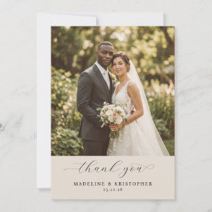 Tarjeta De Agradecimiento Foto de Boda Romántica Beige