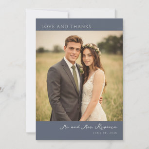 Tarjeta De Agradecimiento Foto de boda romántica de azul marino