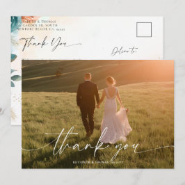 Tarjeta De Agradecimiento Foto de boda romántica de otoño en teal y rosa nar