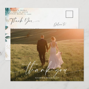 Tarjeta De Agradecimiento Foto de boda romántica de otoño en teal y rosa nar
