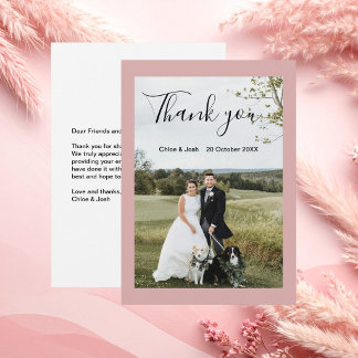 Tarjeta De Agradecimiento Foto de boda rosa polvorienta