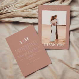 Tarjeta De Agradecimiento Foto de boda rosa polvoriento minimalista moderna