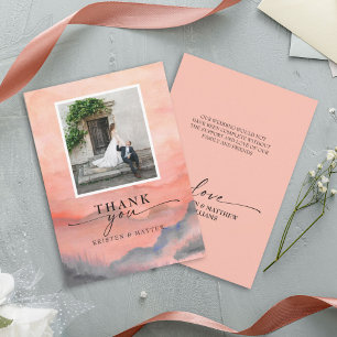 Tarjeta De Agradecimiento Foto de boda rústica con puesta de sol en las mont