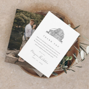 Tarjeta De Agradecimiento Foto de boda rústica en blanco y negro de granero