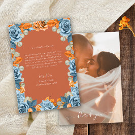 Tarjeta De Agradecimiento Foto de boda rústica terracota azul marino y óxido