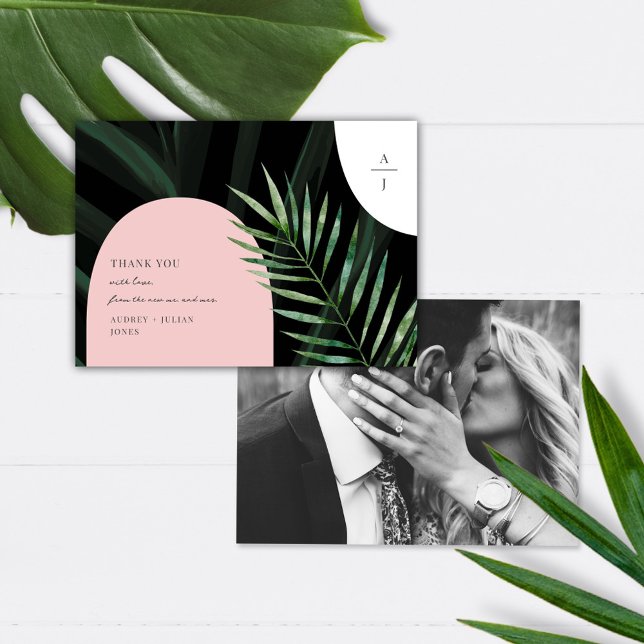 Tarjeta De Agradecimiento Foto de Boda tropical de arcos de monograma (Subido por el creador)