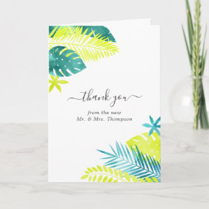 Tarjeta De Agradecimiento Foto de boda tropical turquesa y limón