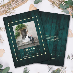 Tarjeta De Agradecimiento Foto de Boda Verde azulado de Madera Rusa