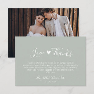 Tarjeta De Agradecimiento Foto de Boda verde sabio con guión corto del coraz