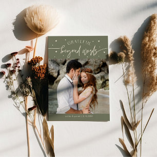 Tarjeta De Agradecimiento Foto de boda verde sage agradecida sin palabras