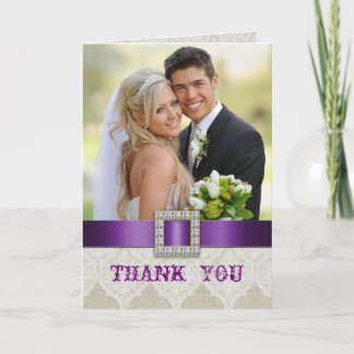 Tarjeta De Agradecimiento Foto de Boda Vintage de Encaje Blanco Agradecimien