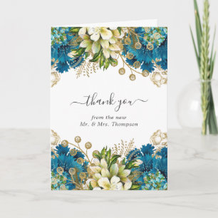 Tarjeta De Agradecimiento Foto de boda vintage turquesa y dorado desgastada