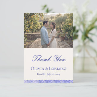 Tarjeta De Agradecimiento Foto de Bodas de Limón con Azulejo Azul Mediterrán