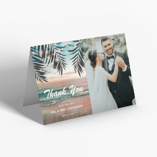 Tarjeta De Agradecimiento Foto de bodas en playa tropical
