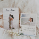 Tarjeta De Agradecimiento Foto de bodas en playa tropical<br><div class="desc">Amor   gracias,  2 foto boda tarjeta de agradecimiento. Características,  escenas de playa de color agua y líneas de texto de plantilla para sus nombres y mensaje personalizado sobre el fondo color beige claro.</div>