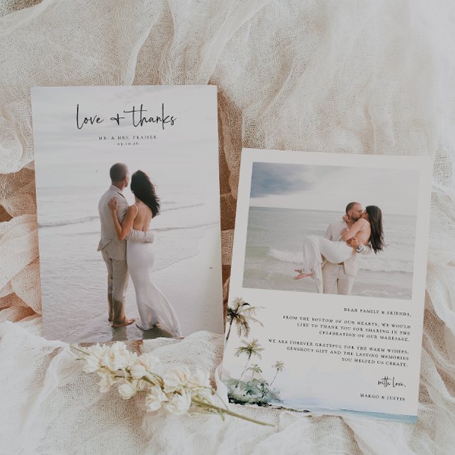 Tarjeta De Agradecimiento Foto de bodas en playa tropical (Subido por el creador)