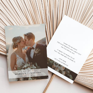 Tarjeta De Agradecimiento FOTO DE BODAS moderna elegante chic et white