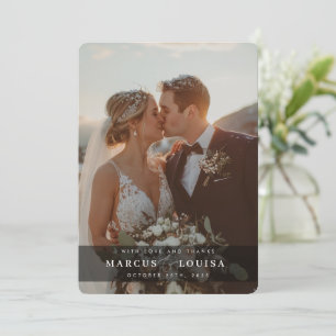 Tarjeta De Agradecimiento FOTO DE BODAS moderna elegante chic etsigno negro